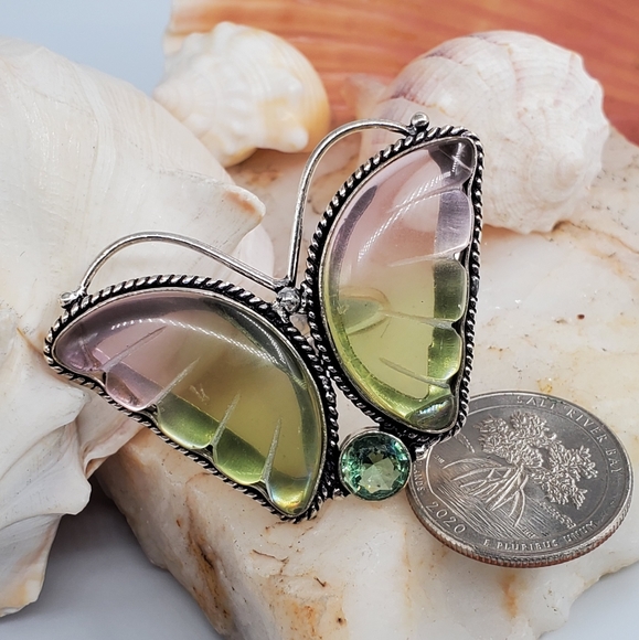 Natural Ametrine Stone Butterfly 925 Silver Ring - Picture 4 of 7